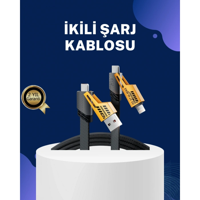 Örgülü Tasarım 4’ü 1 Arada USB-C Lightning Hızlı Şarj Kablosu