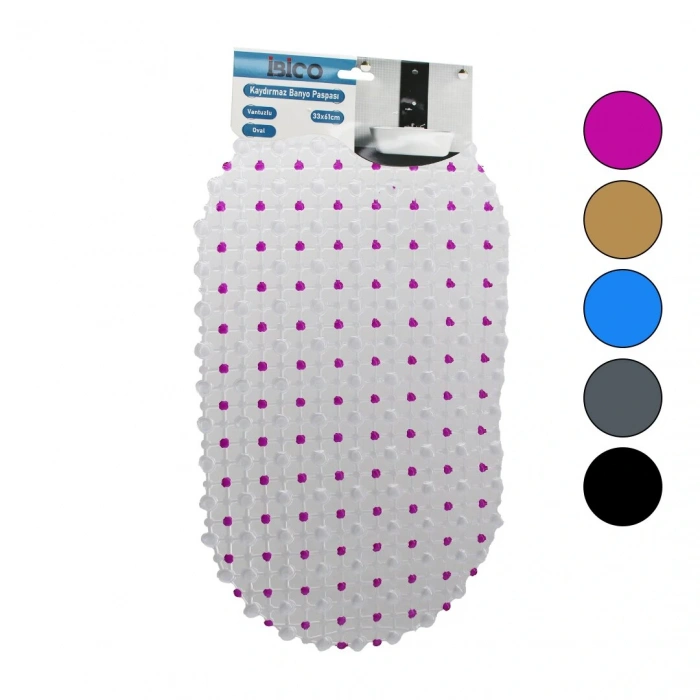 OVAL - EKO PVC +VANTUZ DESEN - ŞEFFAF RENKLİ 122PCS VANTUZ KAYDIRMAZ BANYO - KÜVET PASPAS 33X61CM (5324)