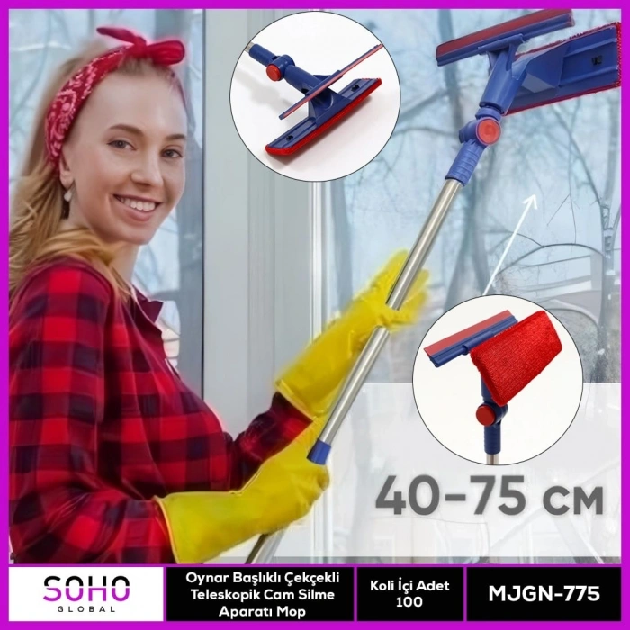 Oynar Başlıklı Çekçekli Teleskopik Cam Silme Aparatı