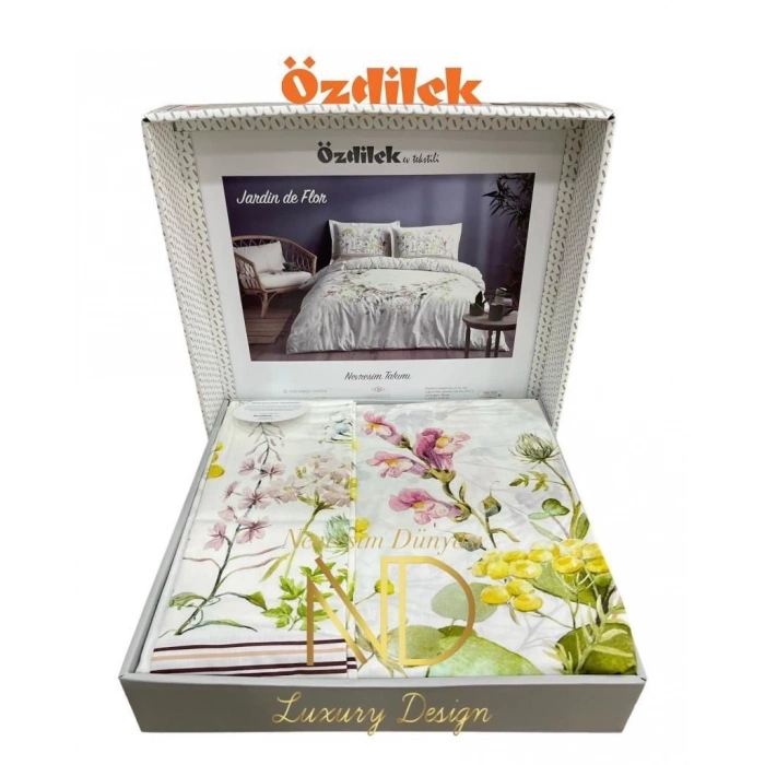 Özdilek Çift Kişilik Ranforce Nevresim Takımı Jardin De Flor Beyaz