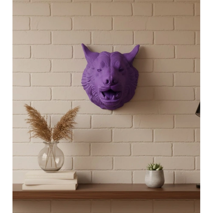 Özel Seri Mor Kurt Duvar Süsü Hediyelik Dekoratif Asılabilir Heykel