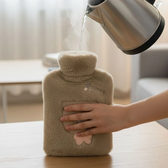 Papyonlu Ayıcıklı Kahverengi Figürlü Peluş Sıcak Su Torbası 1 Lt – Yumuşak Kılıf, Uzun Süre Sıcak Tutan Termal Su Torbası (5324)