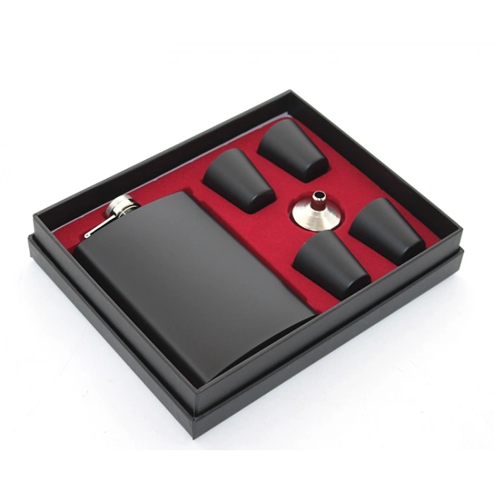 Paslanmaz Çelik 4 Shot Bardaklı Matara Seti Siyah Renk