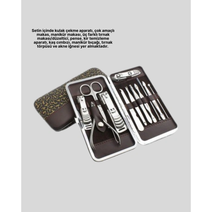Paslanmaz Çelik Çok Fonksiyonlu 12 Manikür Seti