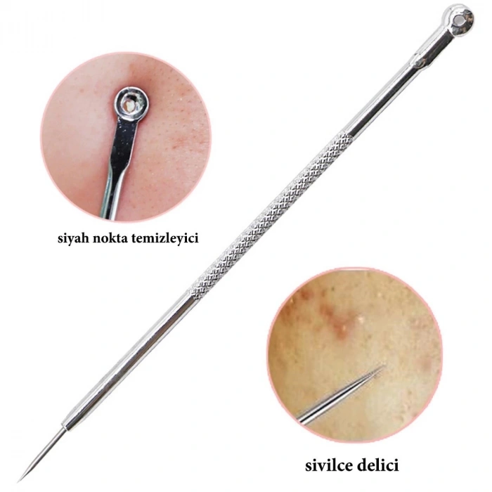 Paslanmaz Çelik Siyah Nokta Sivilce ve Akne Temizleyici Set 3lü Kit