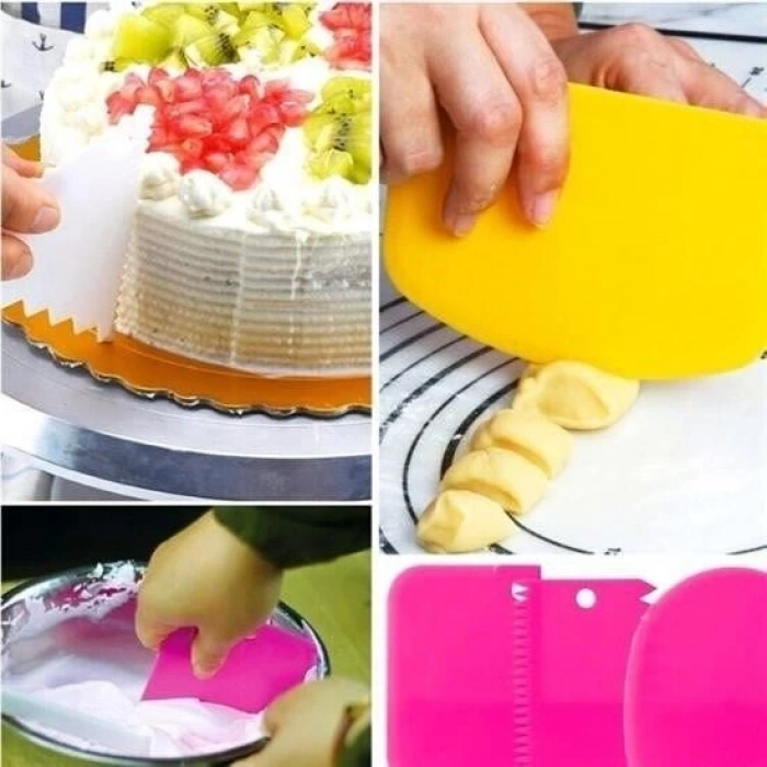 Pasta Hamur Şekillendirici Spatula Kesici Kazıyıcı Dekoratör Set - Stokta Olan Renk Gönderilir