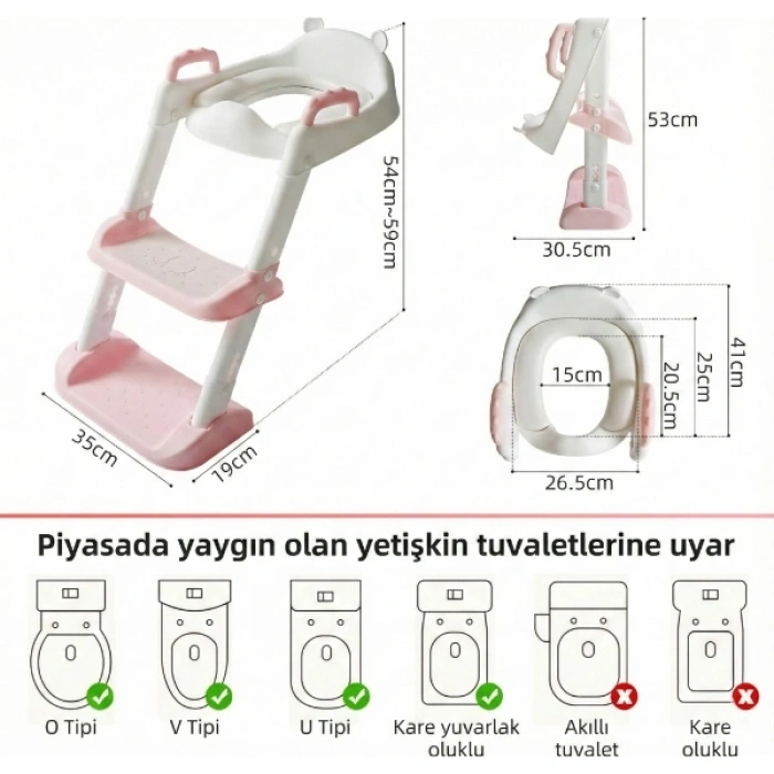 Pembe Merdivenli Çocuk Klozet Tuvalet Eğitimi Aparatı