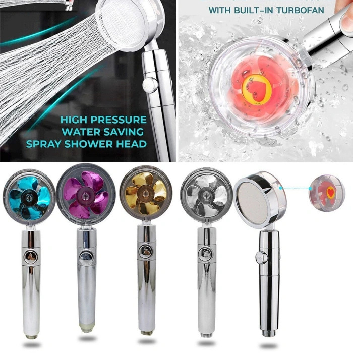 Pervaneli Duş Başlığı 360 Derece Dönebilen Aç Kapa Su Tasarruflu (5324)