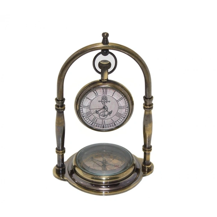 Pirinç Masa Üstü Pusulalı Saat 15224