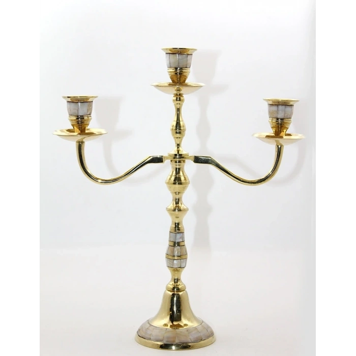 Pirinç Sedefli 3lü Şamdan Model 2