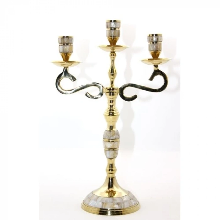 Pirinç Sedefli 3lü Şamdan Model 3