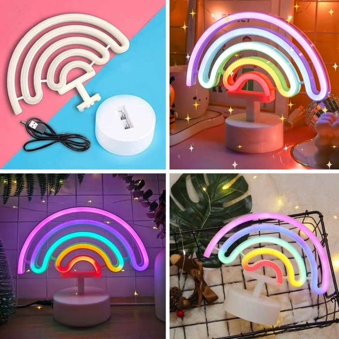 Plastik Gökkuşağı Neon LED Işık – Dekoratif Renkli Masaüstü ve Ambiyans Aydınlatması (5324)