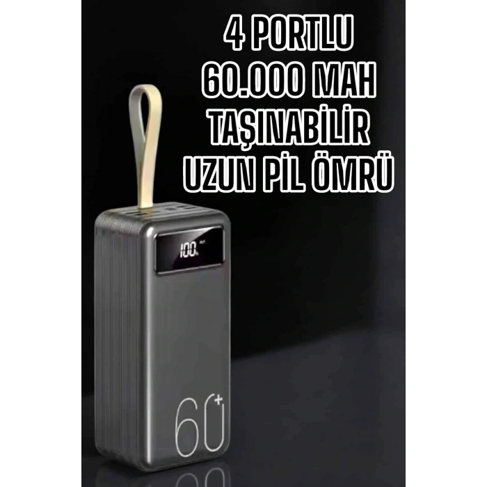 Powerbank 60.000 Mah Hızlı Şarj 4 Çıkışlı Uzun Şarj Süreli Dijital Göstergeli