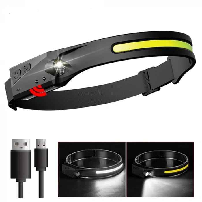 Ps-001 5 Aydınlatma Modlu Cob Led Sensörlü Usb Şarj  Edilebilir Dahili Pilli Kafa Lambası