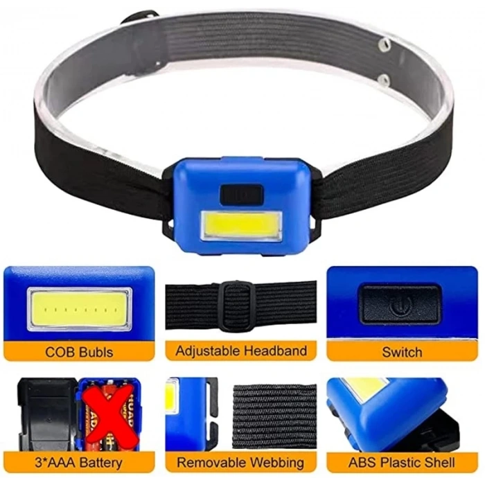 Ps-t89 Mini Pilli Cob Led 3 Mod Su Geçirmez Kafa Feneri Lambası