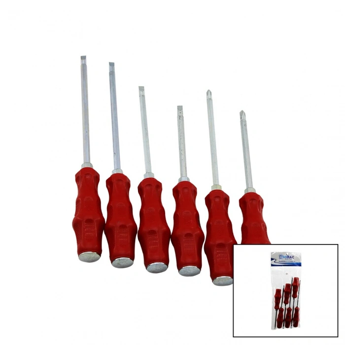 PVC AMBALAJ   KIRMIZI - PLASTİK SAPLI   DARBELİ   6LI SET   ÇİFT TARAFLI  TORNAVİDA TAKIMI (5324)