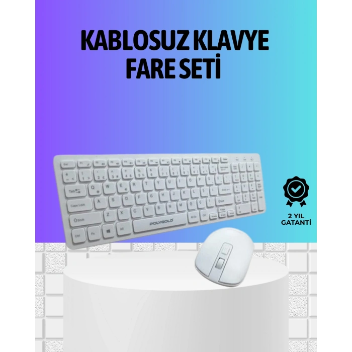 Q Klavye Beyaz Klavye Ve Mouse Seti Kablosuz Usb Girişli