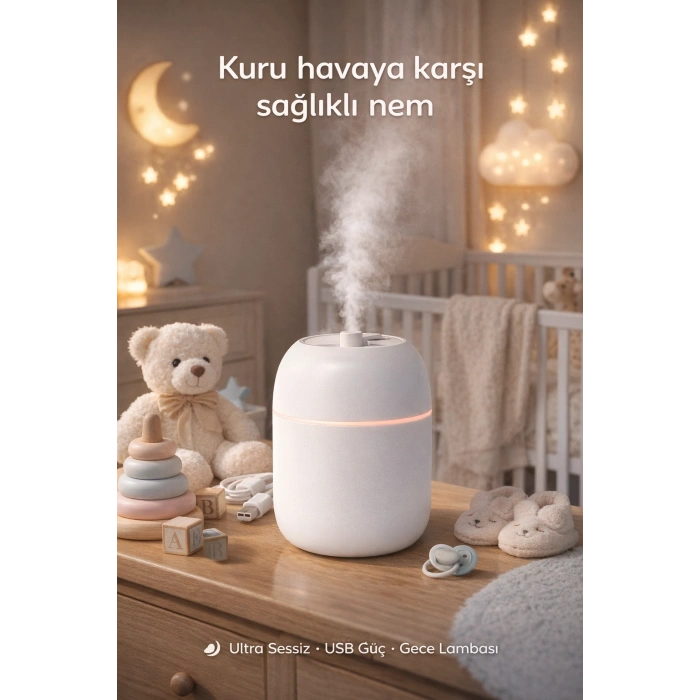 Rahat Nefes ve Deliksiz Uyku İçin Sessiz Hava Nemlendirici Gece Lambalı Buhar Makinesi