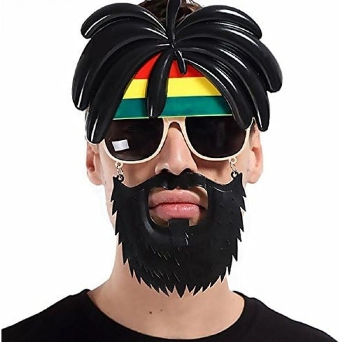 Rasta Peruklu Rasta Sakallı Bob Marley Bıyıklı Parti Gözlüğü 27x18 cm (5324)