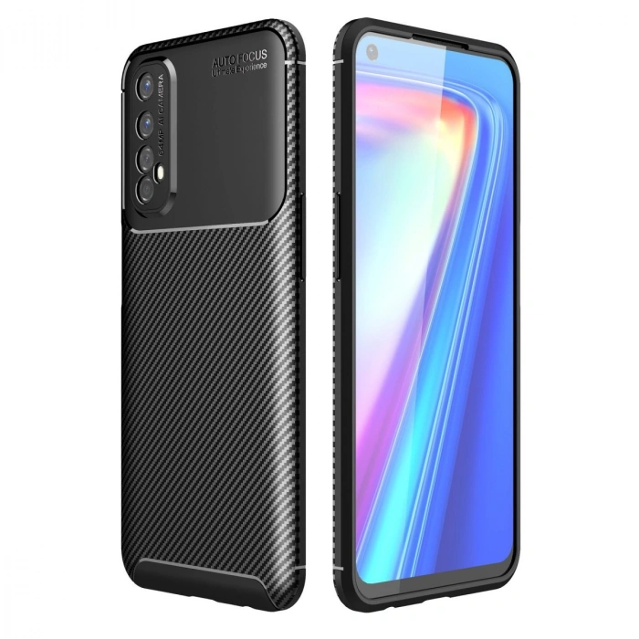 Realme 7 Kılıf Auto Focus Karbon Kapak - Siyah