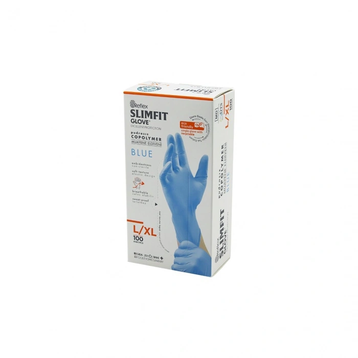 REFLEX SLİMFİT GLOVE KOD-025 L-XL MAVİ PUDRASIZ MUAYENE ELDİVEN 100LÜ (5324)