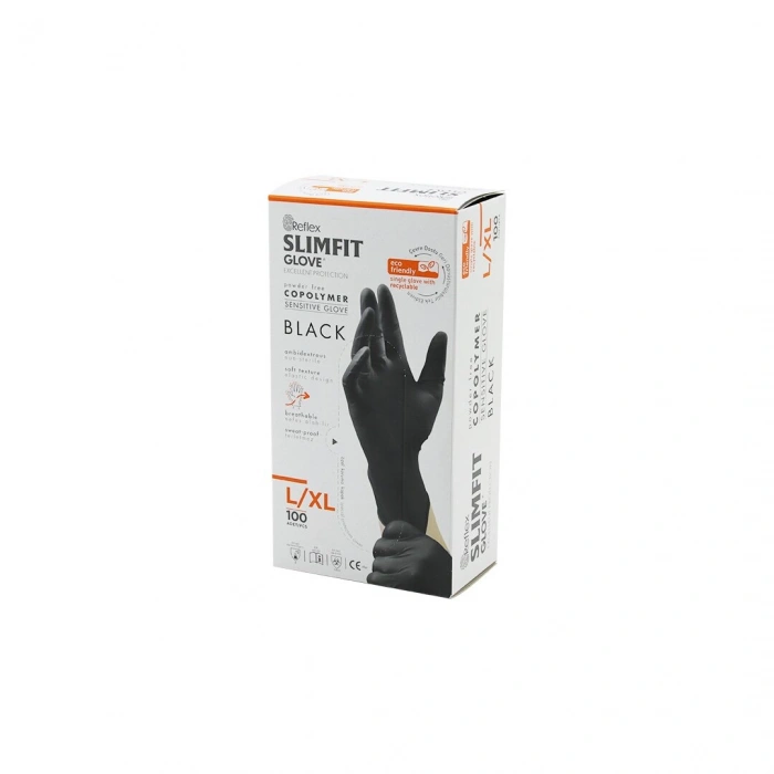 REFLEX SLİMFİT GLOVE KOD-031 L-XL SİYAH PUDRASIZ MUAYENE ELDİVEN 100LÜ (5324)