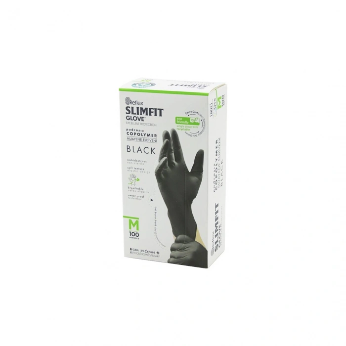 REFLEX SLİMFİT GLOVE KOD-032 M SİYAH PUDRASIZ MUAYENE ELDİVEN 100LÜ (5324)