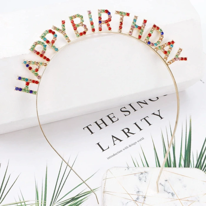 Rengarenk Kristal Taşlı Ekstra Lüks Gümüş Kaplama Happy Birthday Taç 16x17 cm (5324)