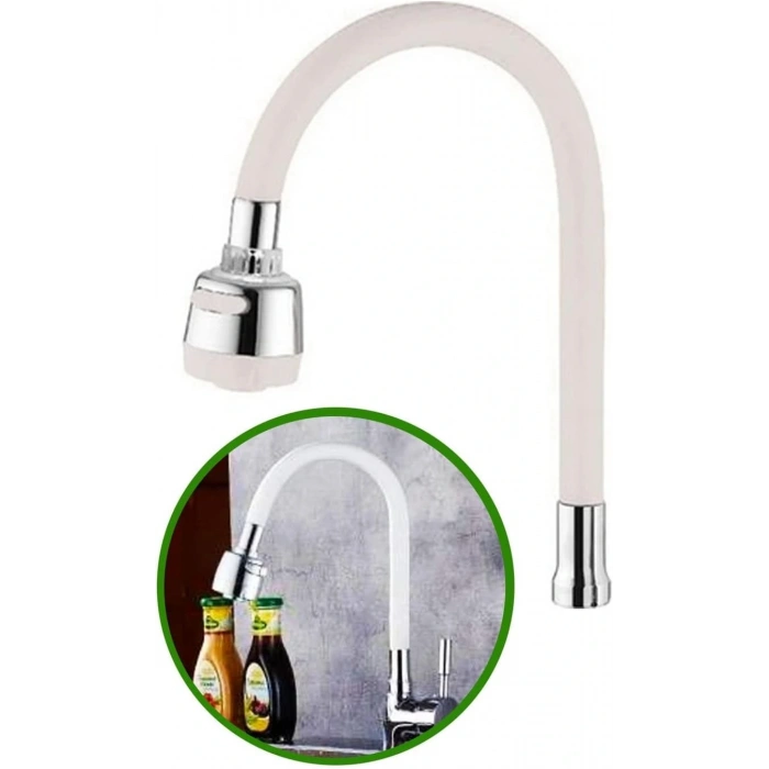 Renkli Silikonlu Oynar Başlıklı 2 Fonksiyonlu Spiral Musluk Başlığı - Beyaz (5324)