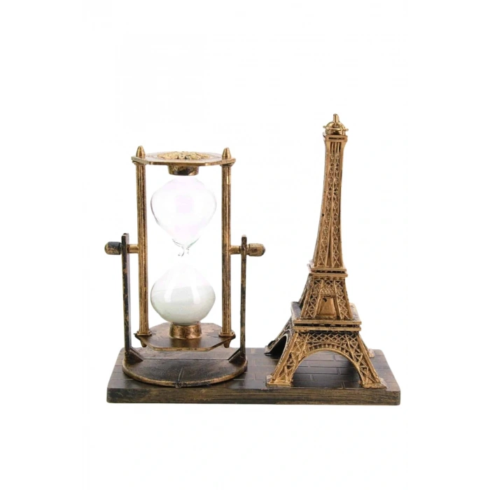 Retro Eyfel Kulesi Ve Kum Saati Dekoratif Ahşap Görünümlü Masa Biblosu