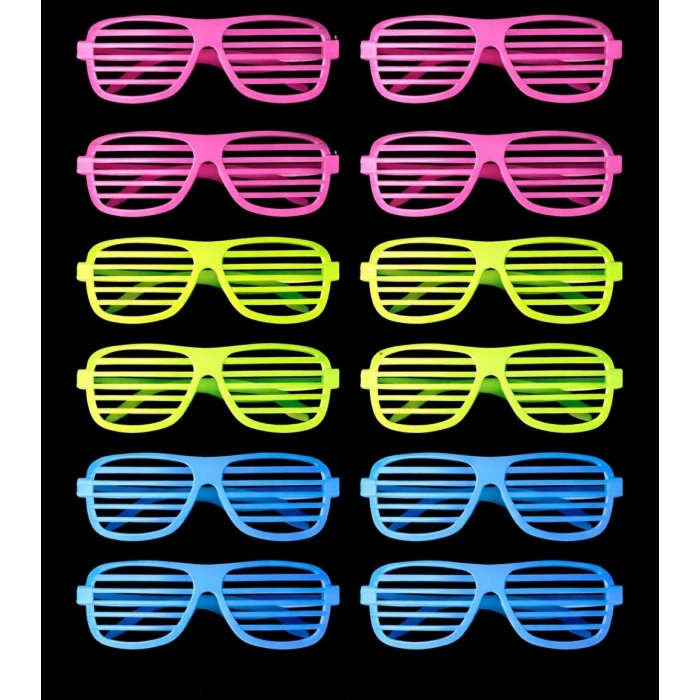 Retro Neon Fosforlu Panjur Gözlük - 12 Adet
