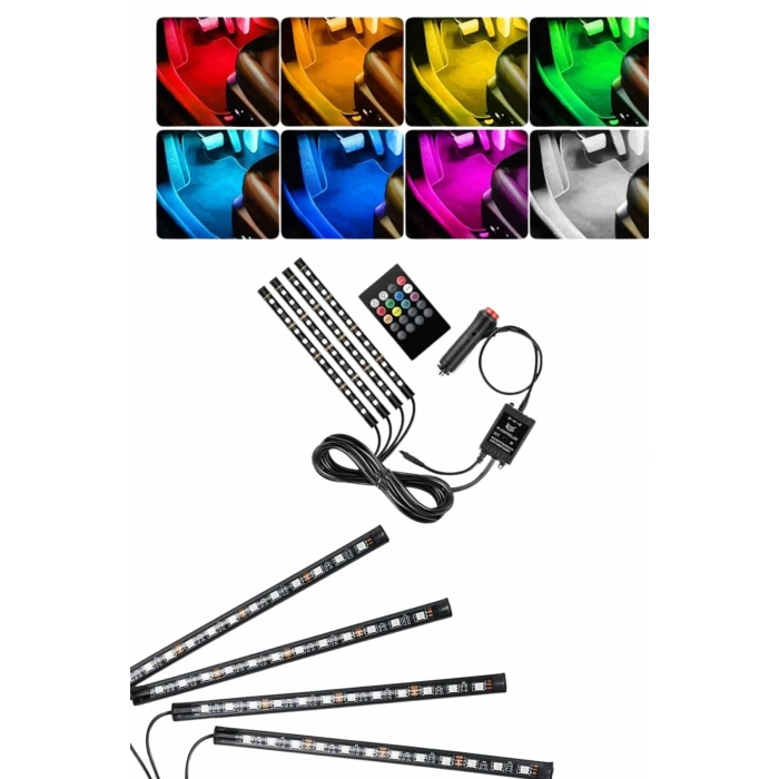 Rgb Işıklı Araç İçi Aydınlatma Kumandalı 12li Led Işık Renk Değiştirebilen