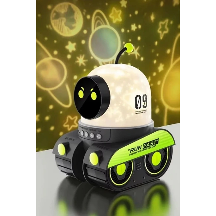 Robot Projeksiyon Gece Lambası Hoparlörlü Şarjlı Yıldızlı Gökyüzü Temalı Led Projeksiyon Lambası