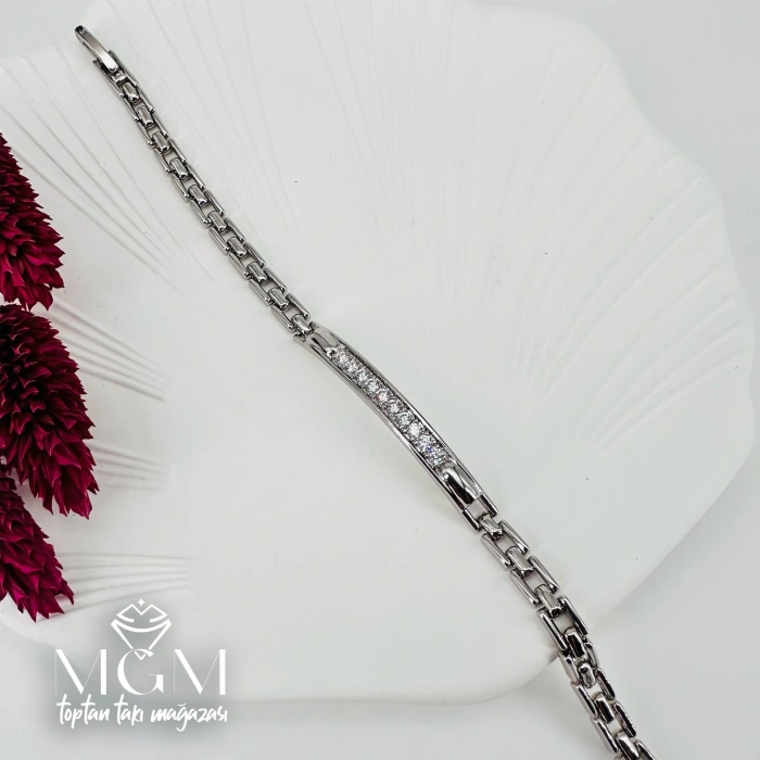 Rodyum Zirkon Taşlı Pirinç Bileklikler 19 Cm - Kbl0053