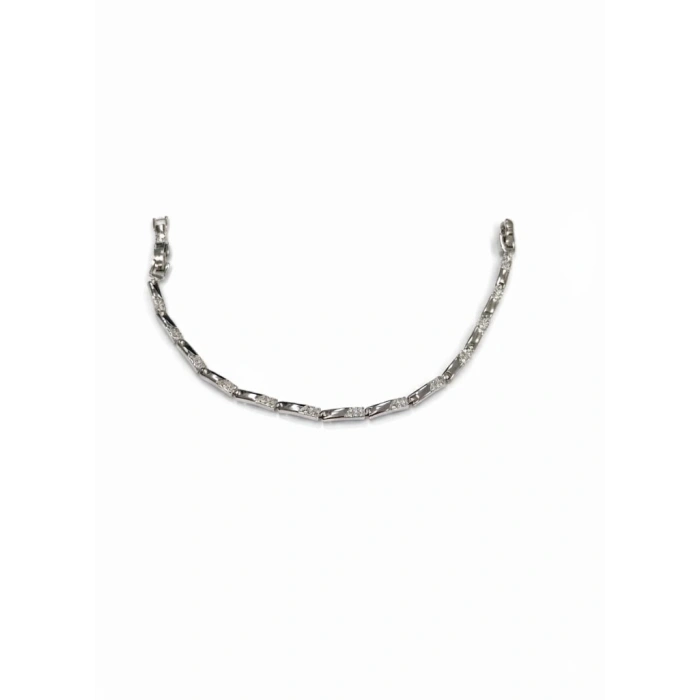 Rodyum Zirkon Taşlı Pirinç Cm Bileklik 17+2 Cm  - Kbl0434