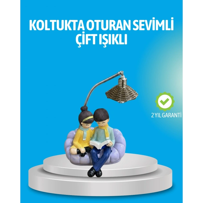 Romantik Çift Figürlü Okuyan Çift Masa Lambası Dekoratif Led Aydınlatma