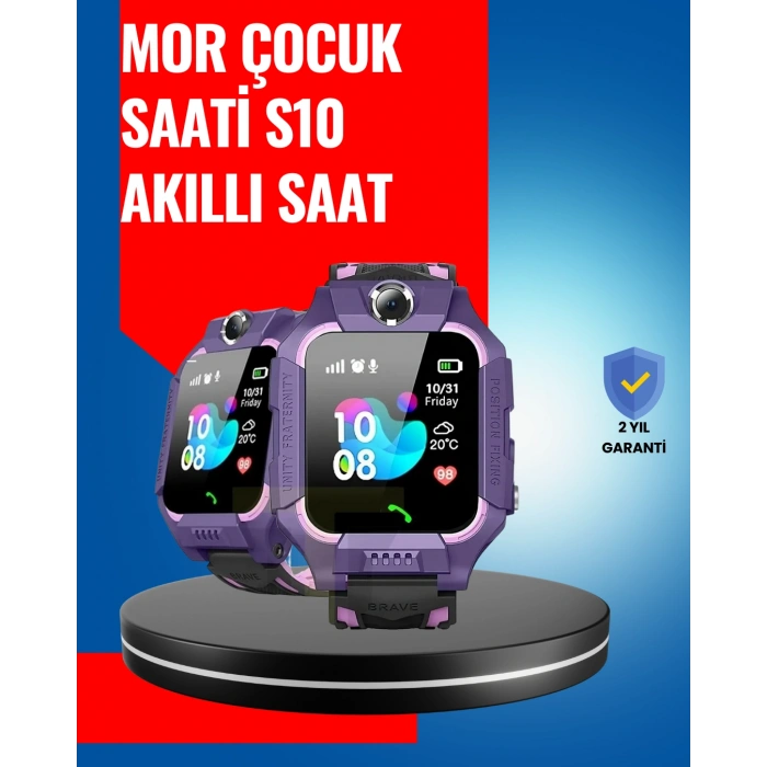 S10 Mor Akıllı Çocuk Saati Geçmiş Konum ve Acil Durum Uyarılı