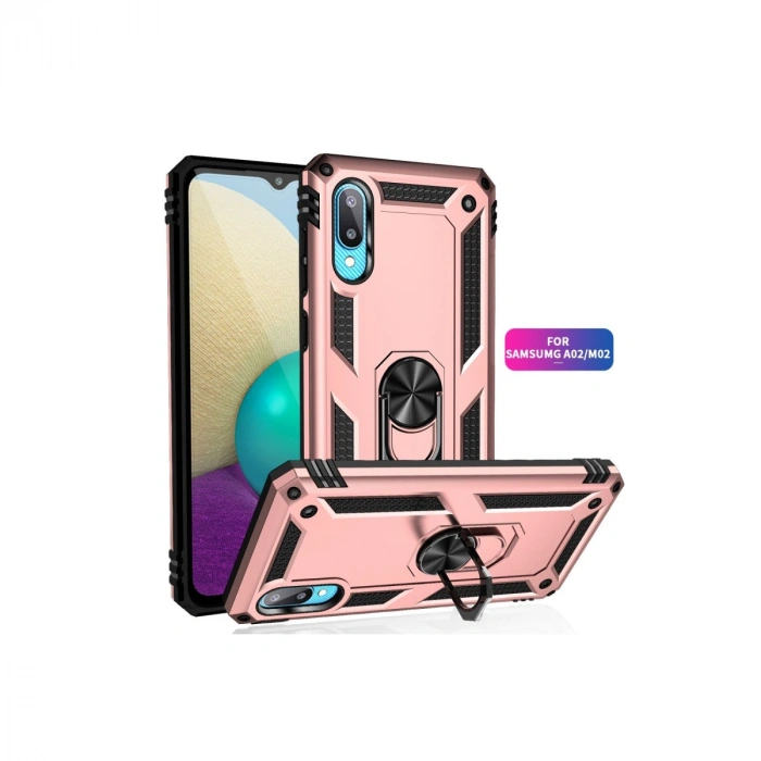 Samsung Galaxy A02 Kılıf Sofya Yüzüklü Silikon Kapak - Rose