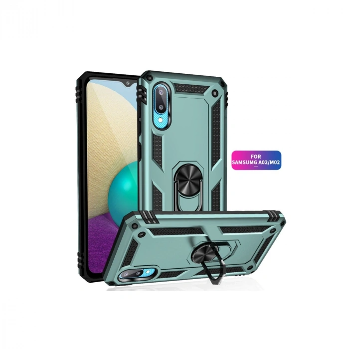 Samsung Galaxy A02 Kılıf Sofya Yüzüklü Silikon Kapak - Yeşil