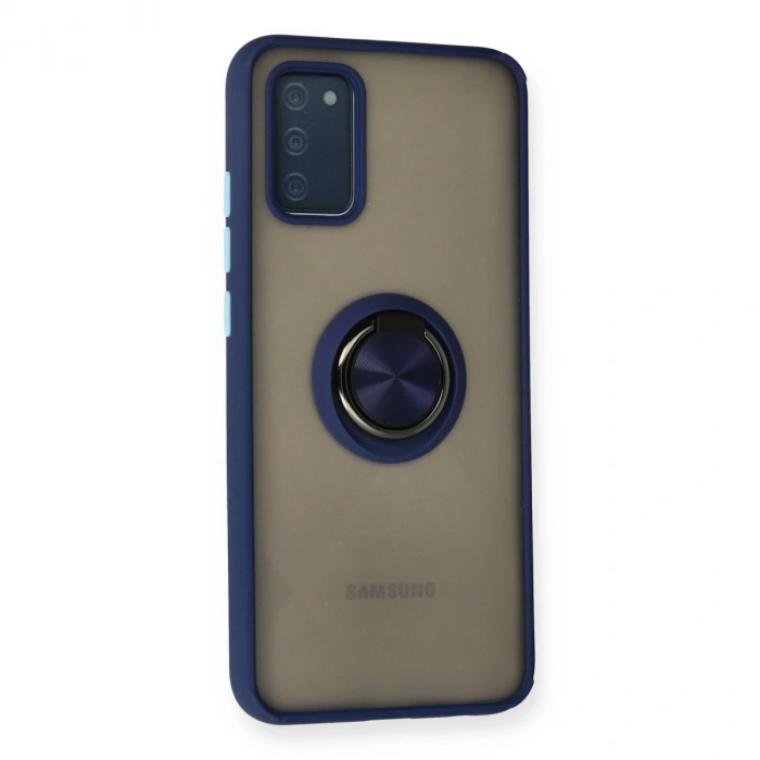 Samsung Galaxy A02s Kılıf Montreal Yüzüklü Silikon Kapak - Lacivert