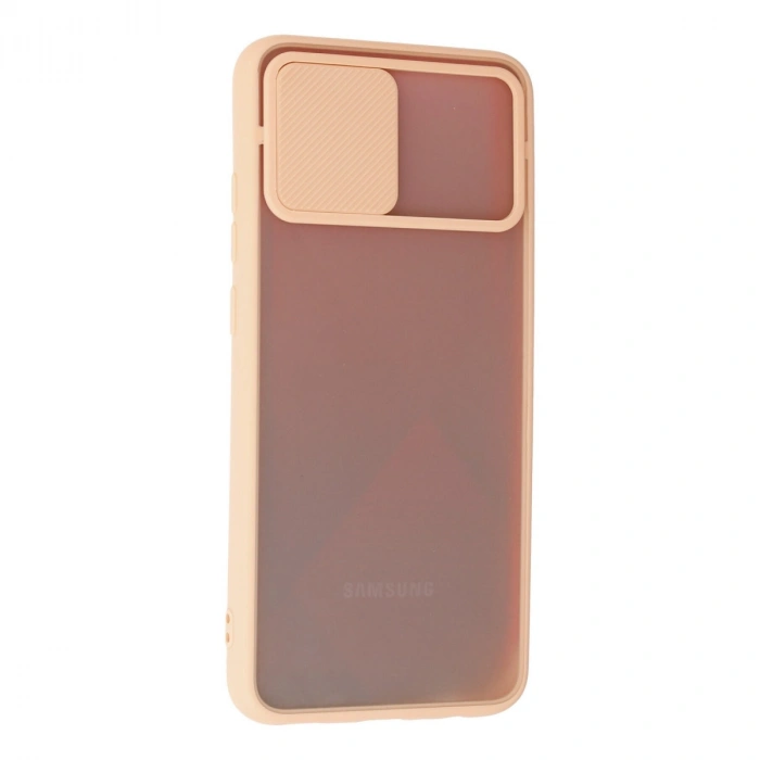 Samsung Galaxy A02s Kılıf Palm Buzlu Kamera Sürgülü Silikon - Pembe