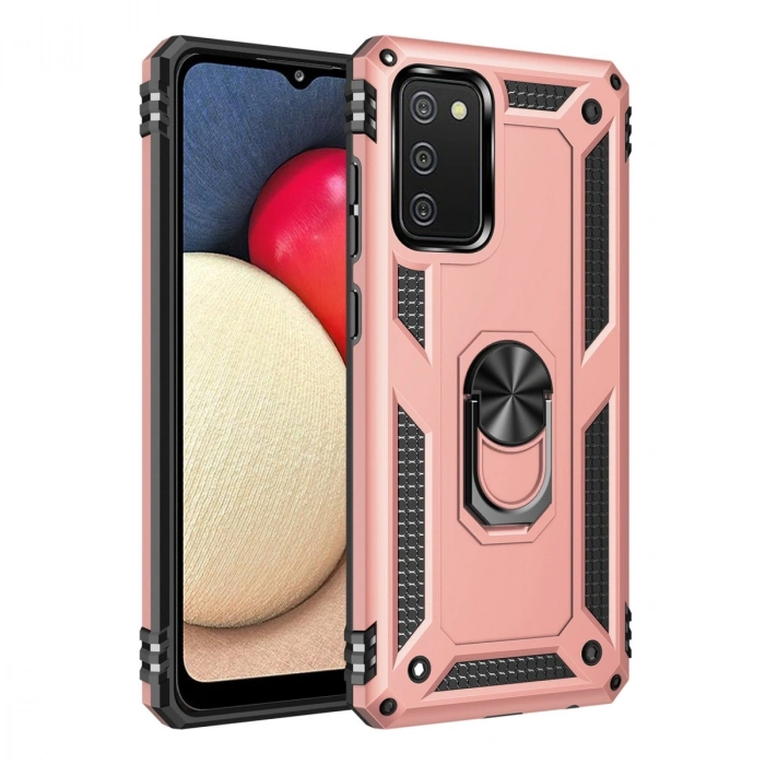 Samsung Galaxy A02s Kılıf Sofya Yüzüklü Silikon Kapak - Rose