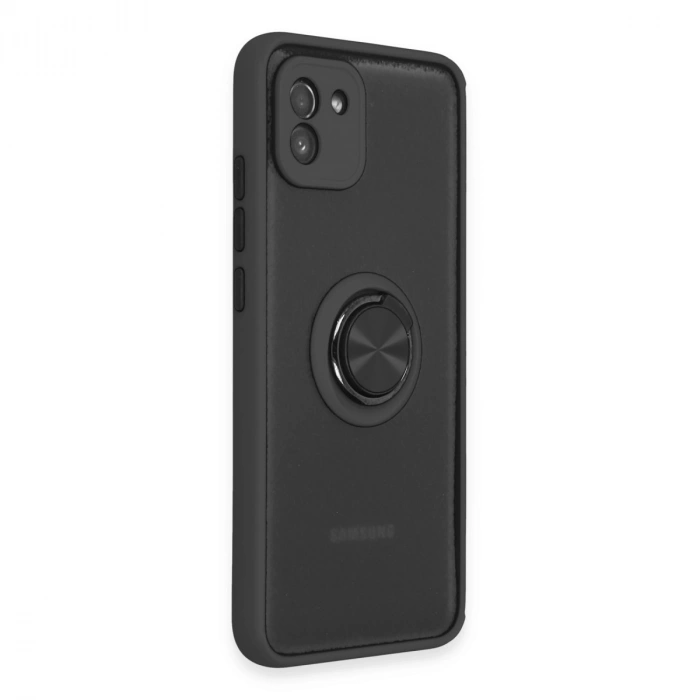 Samsung Galaxy A03 Kılıf Montreal Yüzüklü Silikon Kapak - Siyah