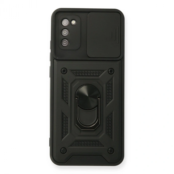 Samsung Galaxy A03s Kılıf Pars Lens Yüzüklü Silikon - Siyah