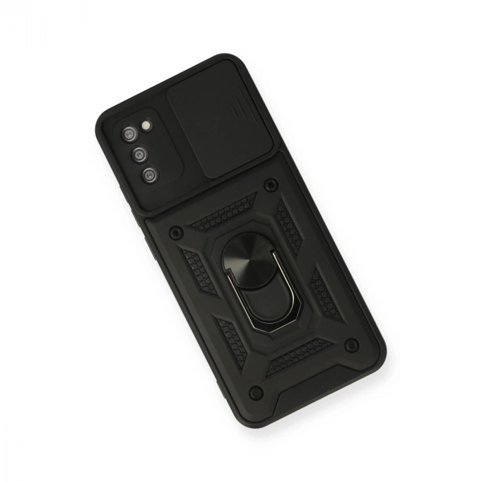 Samsung Galaxy A03s Kılıf Pars Lens Yüzüklü Silikon - Siyah