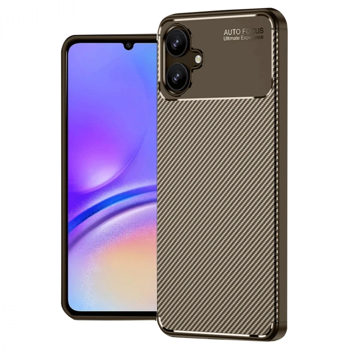 Samsung Galaxy A06 Kılıf Auto Focus Karbon Kapak - Kahverengi