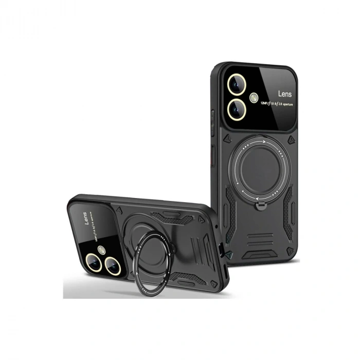 Samsung Galaxy A06 Kılıf Joy Lens Standlı Kapak - Siyah