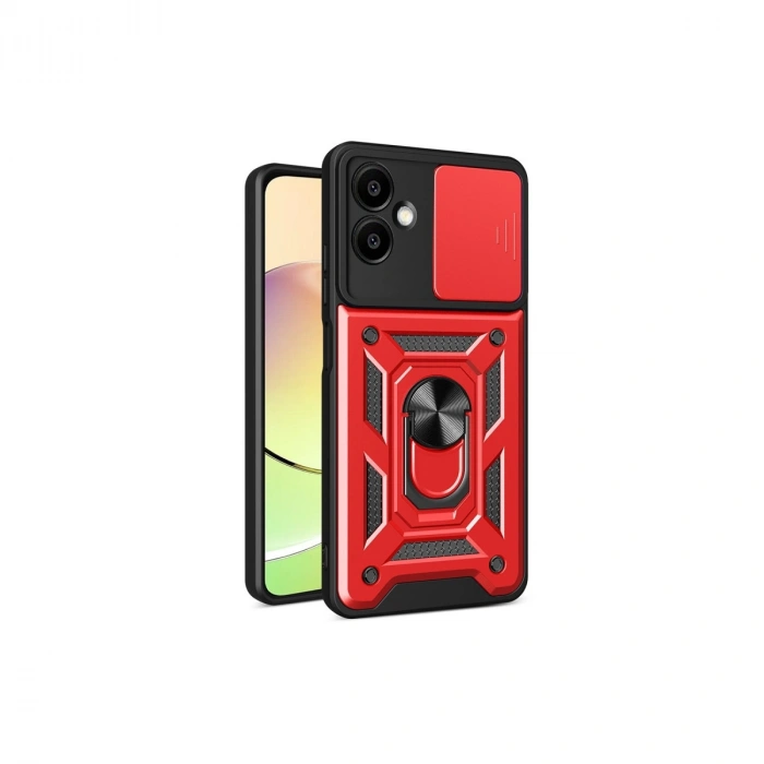 Samsung Galaxy A06 Kılıf Pars Lens Yüzüklü Silikon - Kırmızı