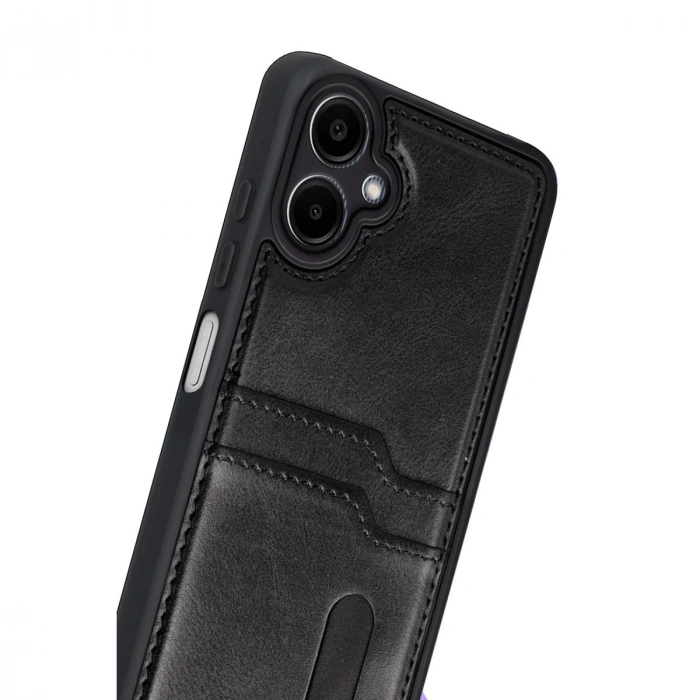 Samsung Galaxy A07 4g Sara Kartvizitli Deri Kılıf - Siyah