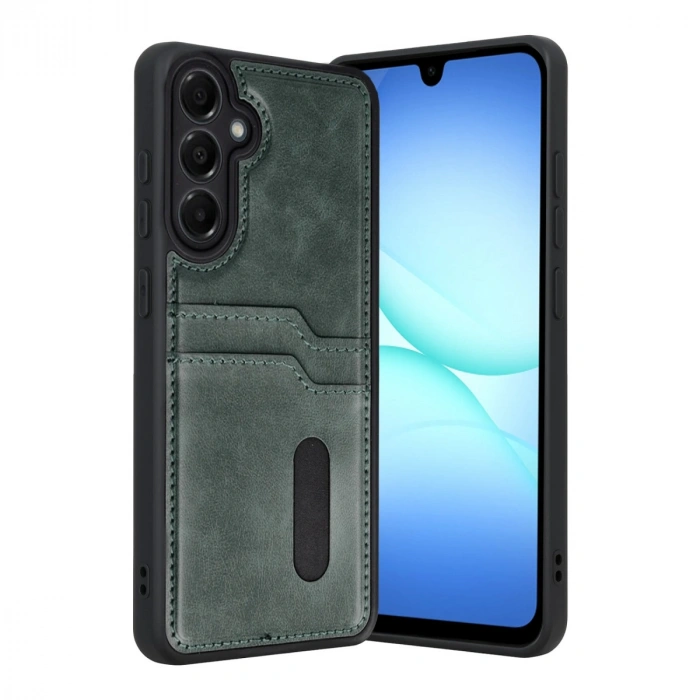 Samsung Galaxy A17 5g Sara Kartvizitli Deri Kılıf - Yeşil
